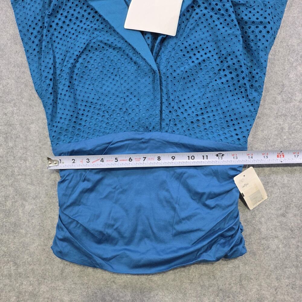 Akris Punto Blouse Womens 12 Blue Eyelet Collared Sleeveless Stretch Sheer NWT - Picture 10 of 16